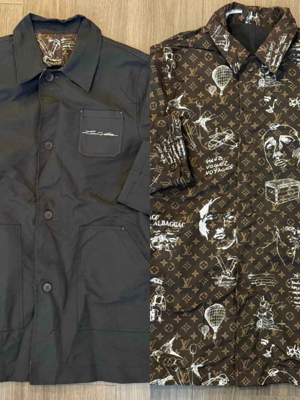 Louis Vuitton Single Breasted Reversible Technical Cotton Coat dark grey sz 48 M